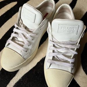 Prada White Leather Low-Top Sneakers